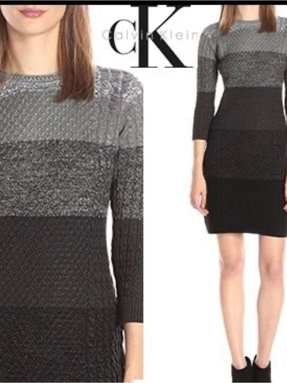 Calvin Klein women’s size, L Grey & Black cable knit sweater dress new with tags